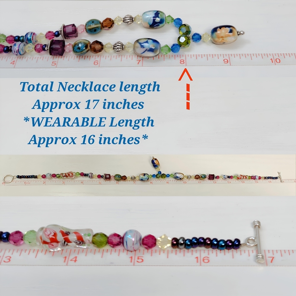 Vintage Sterling Silver Czech Murano Crystal Glass bead Necklace Bracelet Set - Picture 11 of 14